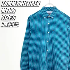 TOMMY HILFIGER　トミーヒルフィガー　CUSTOM FIT　チェック柄長袖BDシャツ　メンズ　サイズ表記S　M相当　ターコイズブルー系×ネイビー