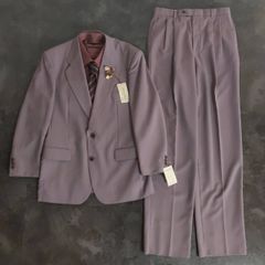 【JAPANESE VINTAGE】常田大希さん着用カラー 5点セット セレモニー 未使用 シングルスーツ セットアップ 上下 くすみカラー パープル系  L~相当 成人式 卒業式 結婚式（ヴィンテージピンズ＆シャツ＆ネクタイ おまけ）No.10