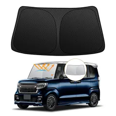 【強化版】ホンダ N-BOX JF3 JF4系 2代目 フロントガラスサンシェード H29.9?R5.10 日よけUVカット 5層構造 遮光断熱 夏 紫外線 簡単着脱 内装パーツ 車種専用設計 折り畳み式 収納袋付き 1