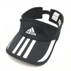 ★値下げ★【超美品】アディダス サンバイザー 黒×白 3ライン ロゴプリント フリー(57-59cm)  ゴルフウェア adidas