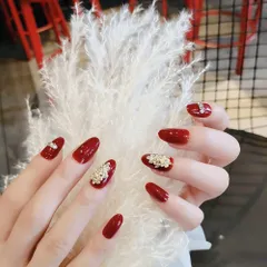 【在庫処分】カラフルな光 赤の華やぎ和ネイル きらめくダイヤモンド 百花繚乱 ネイルチップ 大人女性ネイル 24枚セット