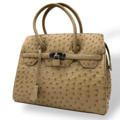 オーストリッチ トートバッグ 本革 ゴールド金具 鍵付きA4収納可 