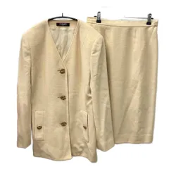 レオナール LEONARD スーツ セットアップ フォーマル ノーカラージャケット スカート ひざ丈 11AR ベージュ ■GY09