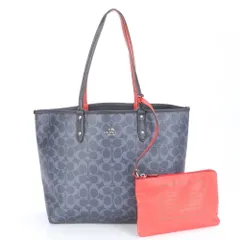 美品 コーチ シグネチャー ポーチ付 リバーシブル シティー トート バッグ レザー 肩掛け ショルダー ハンド A4 レディース MME CD28-6【中古】