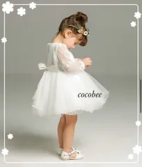 長袖レース刺繍　ふんわりベビードレス　キッズドレス　お誕生日　ワンピース　発表会