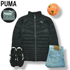 プーマ PUMA キルティング ダウン ジャケット ナイロン ブルゾン ジャンパー ジップアップ ウィンドブレーカー ロゴ プリント L ブラック スポーツ カジュアル メンズ