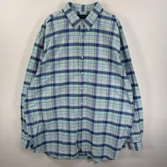 古着 ラルフローレン RALPH LAUREN 長袖シャツ ボタンダウンシャツ ワンポイント 大きいサイズ 刺繍 3XLT  ブルー系 チェック メンズ