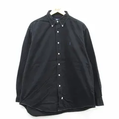 XL/古着 ラルフローレン 長袖 ブランド シャツ メンズ 90s ワンポイントロゴ 大きいサイズ ロング丈 コットン ボタンダウン 黒 ブラック sp