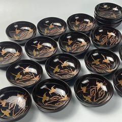 742 蒔絵　鶴　漆器　木製本漆塗　小皿　木皿　18客セット
