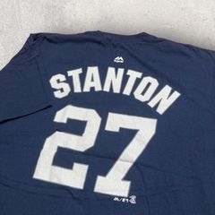 US古着 Majestic MLB 野球 メジャー ニューヨーク ヤンキース Stanton スタントン 27 Tシャツ 2XL ネイビー