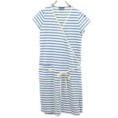 ルミノア フランス製 フレンチ袖 ラップ ボーダー柄 ワンピース 0 青×アイボリー Le Minor レディース 【中古】  【230426】