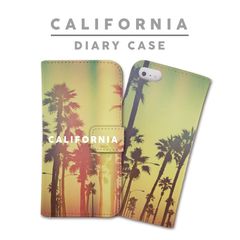 全機種対応 手帳型 スマホケース カリフォルニア 西海岸 サンセット ロサンゼルス ヤシの木 iPhone アンドロイド AQUOS Galaxy Xperia Google Pixel arrows OPPO ケース カバー 折りたたみ