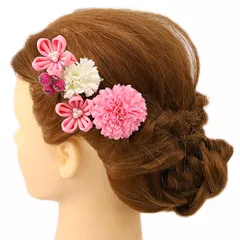 髪飾り 成人式 振袖 浴衣 卒業式 袴 結婚式 3点セット ピンク 白 花 和 洋 パール かんざし 手作り 簪 つまみ細工 ちりめんフォーマル 花飾り 玉飾り ブライダル W 28 308-203 ピンク 白 o731　Si