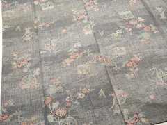 平和屋着物■上質な小紋　紬地　流水草花文　正絹　逸品　DAAK0564ud