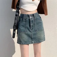 Y2Kコーデならルーズソックスとの組み合わせがベスト デニムスカート タイトミニ ナロースカート 春 夏 秋物 モード レトロ ギャル ファッション 着回