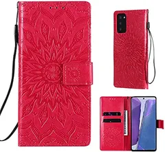 DEMUXI Samsung Galaxy 手帳型ケース サイドマグネット PU合皮 カード収納 TPU ストラップ付き スタンド機能(赤,  Samsung Galaxy S20)