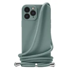 Pine Green_iPhone11promax Handodo Apple iPhone 11 Pro Max用 ケース iPhone 11 Pro Max カバー ネック ショルダー ストラップ付き スマホ シリコン カバー 紐付き 斜めがけ 織りストラ