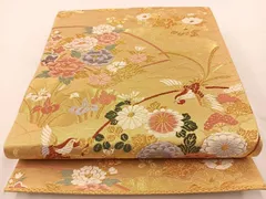 平和屋着物◎六通柄袋帯　唐織　地紙花鳥文　金糸　正絹　逸品　BAAT7605ow