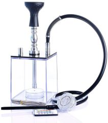シーシャ 水タバコ フーカ 喫煙具 Shisha Hookah アクリル シーシャ本体 シーシャ台 シーシャセット ブラック 透明 ステンレス製シーシャ 立方体 水烟 スクエア シリコンホース 持ち運び可能 リモコンLEDライト付 日本語説明書付 12点セット
