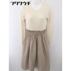 ◇ ADAM ET ROPE アダムエロペ ニット 切替 長袖 膝下丈 ワンピース サイズF ベージュ ブラウン系 レディース  【1112270000273】