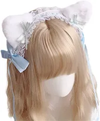 TOCOHCM 3WAY ネコ耳 ヘッドドレス ロリータ かわいい メイド カチューシャ リボン コスプレ ブルー 水色( ブルー（水色）)
