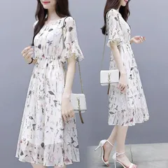 ワンピース レディース 40代 20代 夏 半袖 きれいめ 上品 花柄ワンピース シフォン フリル 大きいサイズ パーティードレス おしゃれ 韓国風ccm0814p062