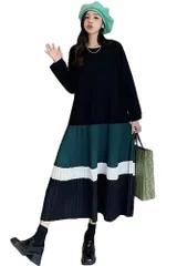 【数量限定】ゆったり ロングワンピース レディース 長袖 切替え クルーネック 秋 体型カバー 大きいサイズ ワンピース Aライン 着痩せ おしゃれ [Ｃｈｕｂｉｋｉｍｅ] カジュアル 春