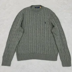 ポロラルフローレン　長袖ニット　ケーブルニット　セーター　ポニー刺繍　XL　QRコード付き　グリーン系
