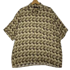 アロハシャツ 総柄 US古着 ボタンダウン オープンカラー 開襟シャツ レーヨンシャツ 半袖 シャツ オーバーサイズ ビッグシルエット KOREA製 メンズ XL ベージュ/その他