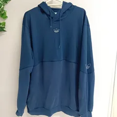[adidas]アディダス パーカー 長袖 ポケット メンズ 古着 サイズL ネイビー（い-292，ナ）