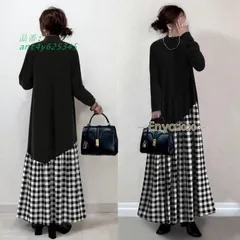 ワンピース ロングワンピース レディース 長袖 ボトルネック ロング丈 チェック柄 20代 秋 春 重ね着風 レイヤード風 40代 冬 ant4y625345