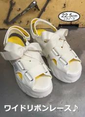 ☆新品未使用・美品☆ 22.5cm ヨースケ YOSUKE 厚底サンダル レディース ホワイトコンビ レースアップサンダル リボン スニーカーサンダル スポーツサンダル 白 約7cm ヒール MY658-281