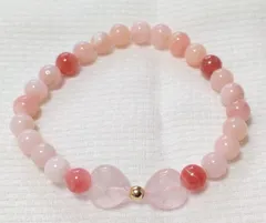 【限定1本限り】リボン風ハート型ローズクォーツ×ピンクオパールブレスレット