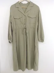 ◇ INGNI イング 薄手 フロントボタン 長袖 膝下丈 ワンピース サイズM ベージュ系 カーキ系 レディース P  【1301260018644】