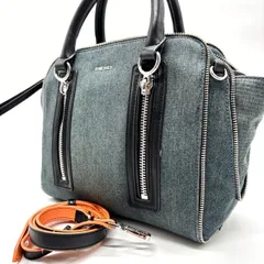 ✨良品✨ DIESEL ディーゼル ハンドバッグ トートバッグ ショルダーバッグ デニム レザー 革 ライトブルー 水色 ブラック 黒色 ジップ ユニセックス 男女兼用 メンズ レディース