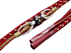 着物美人 送料込み 帯締め パーツ付き くすみ 振袖帯締め 成人式帯締め 着物帯締め 組紐 紐 帯締めくすみ 帯締め赤 帯締め金 振袖 着物 成人式 結婚式披露宴 パーティー 振袖用 振袖小物 着付け小物 【 赤 金 パール 転写玉 】m351408E