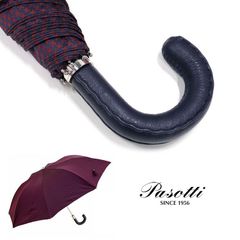 Pasotti 雨傘 折りたたみ傘 ネイビー レッド 千鳥格子 レザー ハンドル 高級傘 ジャンプ傘 頑丈 大きめサイズ イタリア製 ハンドメイド オシャレ シンプル メンズ レディース ギフト プレゼント 紳士用 PS09