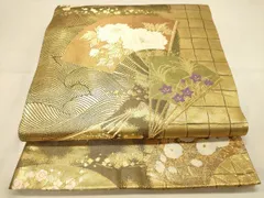 平和屋着物○両面全通柄袋帯 紬地 格子 正絹 逸品 AAAW4305np