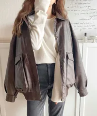 Java ジャバ フェイクレザージャケット コラボ ブラゾン オーバーサイズ  Lサイズ レディース 秋 ゴーゴー古着久喜倉庫店 草219