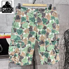 X-LARGE ロゴ 迷彩 カーゴショーツ 32 エクストララージ カモフラ ハーフパンツ