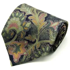 レノマ ブランド ネクタイ 総柄 ペイズリー 幾何学模様 花柄 シルク PO  メンズ ネイビー renoma 【中古】