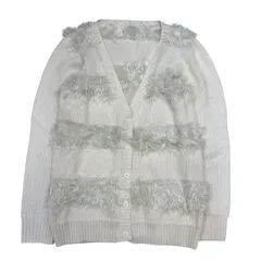 AMIW アミウ シャギー ボーダー ニット ロング カーディガン 38 ホワイト