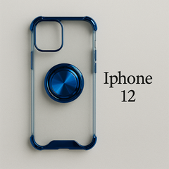 iPhone 12 ケース リング付き 耐衝撃 透明 ブルー
