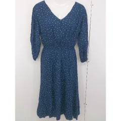 ◇ natural couture NICE CLAUP ドット 水玉 七分袖 膝下丈 ワンピース サイズF ネイビー ホワイト レディース  【中古】 【1203080002455】