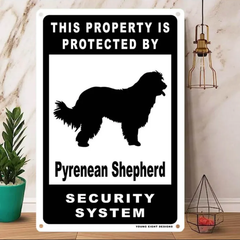 雑貨【Pyrenean-Shepherd/ピレネーシープドッグ】  Dog ドッグ  犬    メタルポスタ―　Security  セキュリティー 警告  ヤードサイン メタルプレート  ブリキ看板  -176