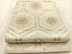 高級 正絹 洒落帯 名古屋帯 銀糸 亀甲柄 華文 395 - メルカリ