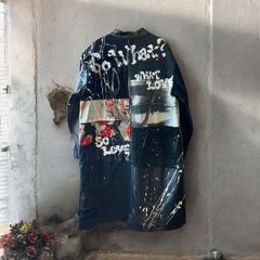 レザーコート ロングコート レディース メンズ ユニセックス 再構築 リメイク デニム ダメージ 帯 ペイント Ao Miyasaka 久喜倉庫店