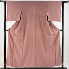 色無地 身丈153cm 裄丈62cm S 袷 百貫 落款 地紋 ピンクベージュ 正絹 美品 秀品 一つ紋 【中古】