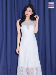 アイボリー[DE3553-IV-2407]【DEA.by ROBE de FLEURS/ディアバイローブドフルール】ノースリーブ/ シースルー/ チェック/ レデイサマー/ フレア/ Aライン/ ミディアムドレス/ キャバドレス