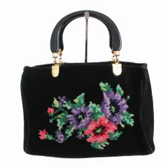 FEILER フェイラー　シュニール織り フラワー 花柄 ハンドバッグ ブラック レディース 【中古】